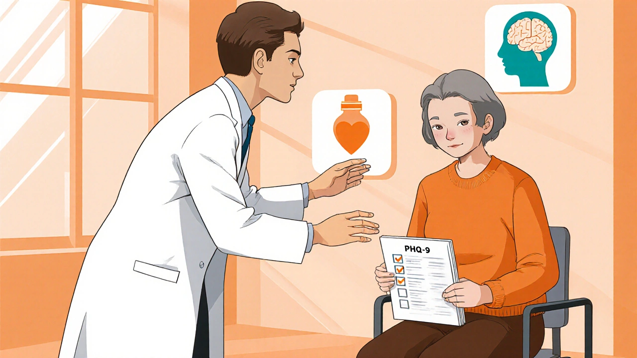 Doctor and patient discussing in a bright clinic with subtle health icons.
