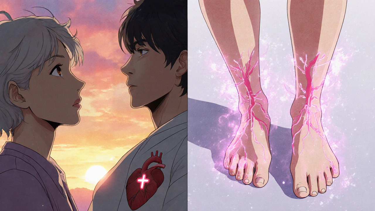 Patient taking daily heart medication at sunrise with calm energy fields around the heart.