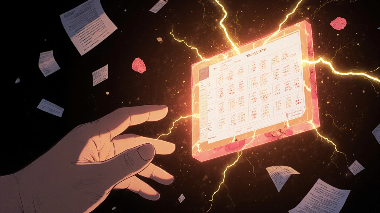 Endoscopic ablation removing Barrett’s tissue as healthy cells regenerate with biomarker data glowing nearby.