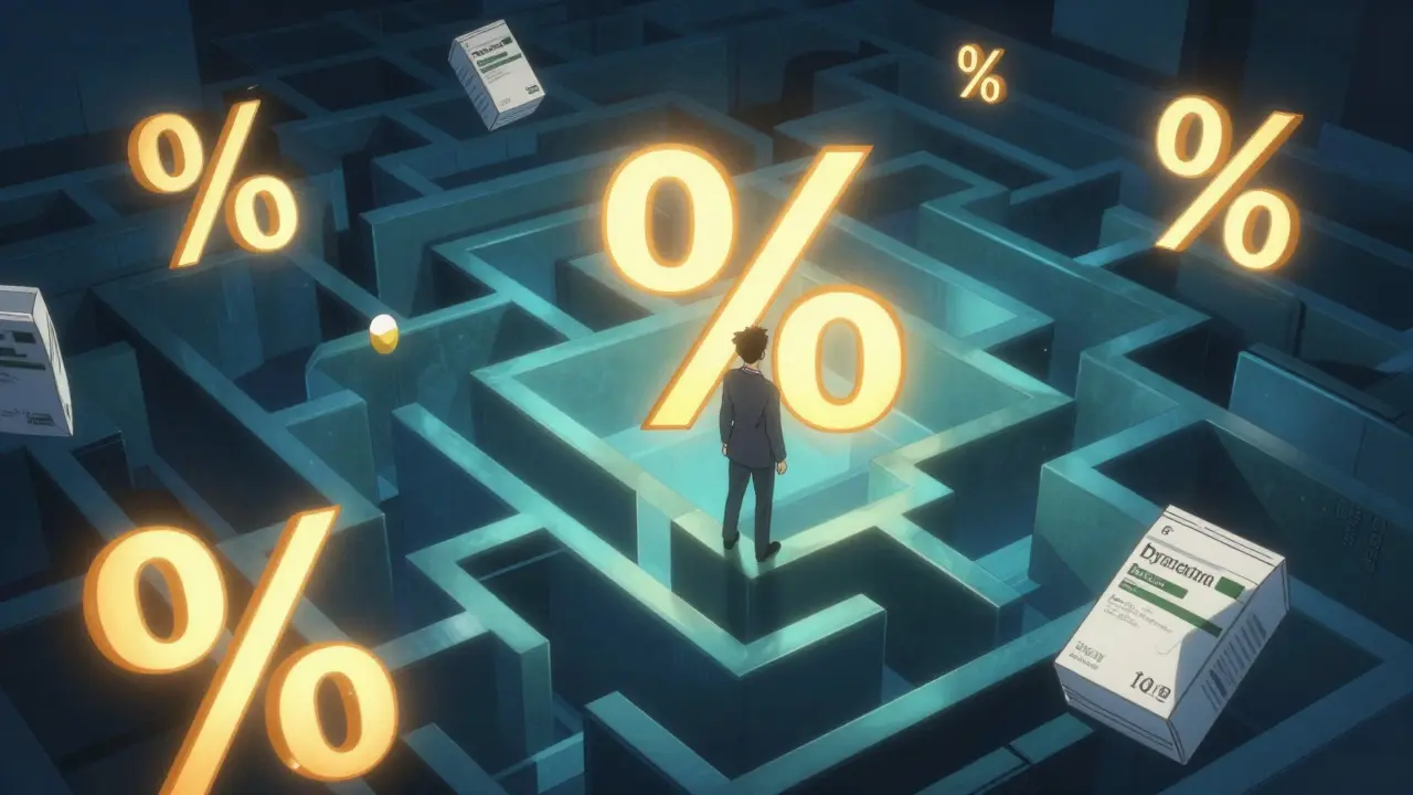 Conceptual anime illustration of a pharmaceutical distribution network with floating discount symbols.