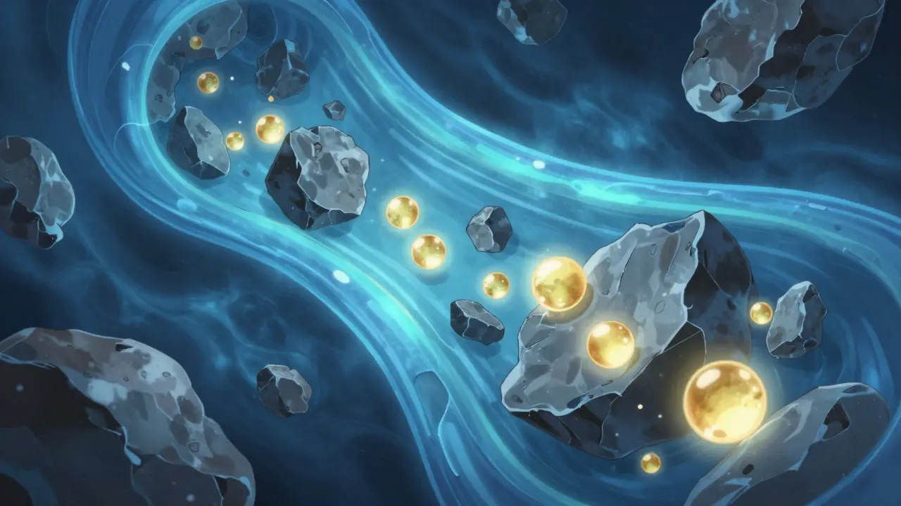 Abstract anime art showing protein blocking pill absorption