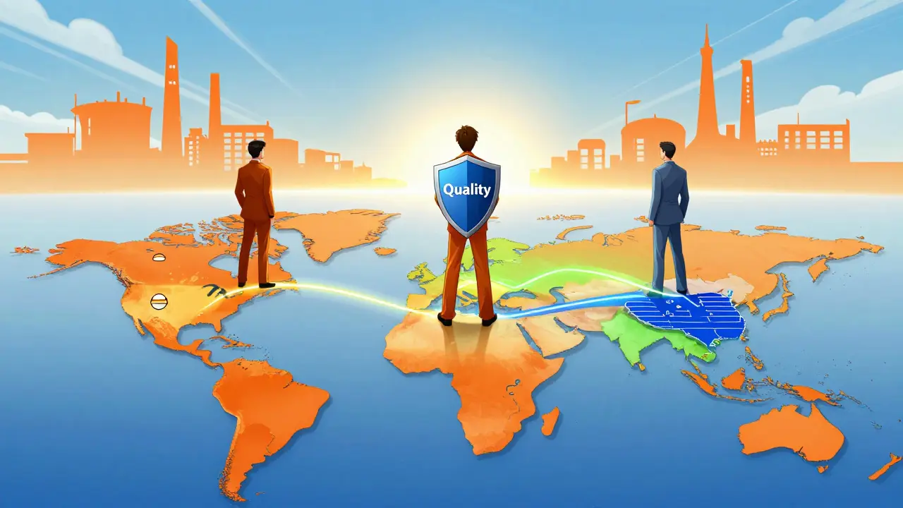 Conceptual art showing global supply chains shifting away from single source