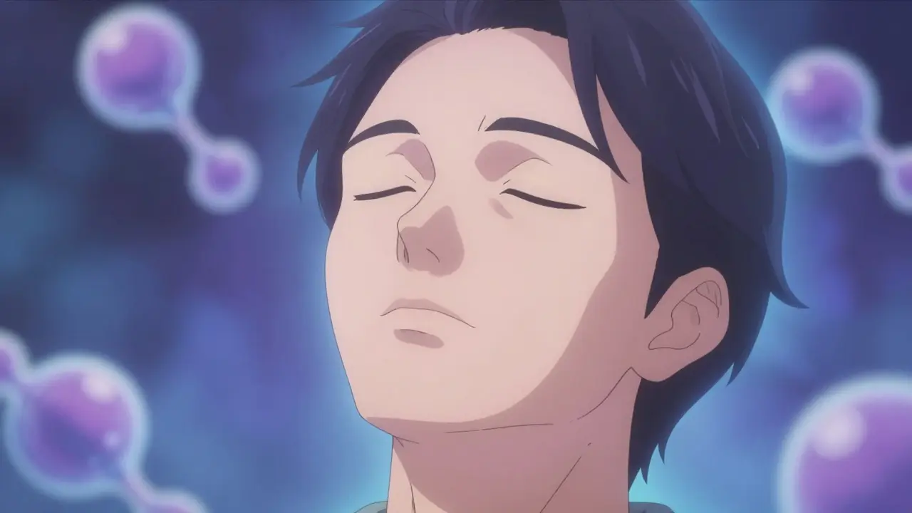 Peaceful person with a glowing aura symbolizing mental health stability