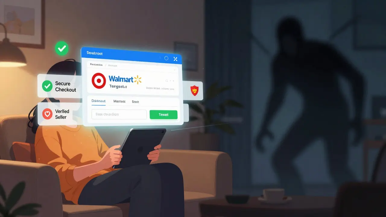 Person safely ordering meds online while avoiding shady sites