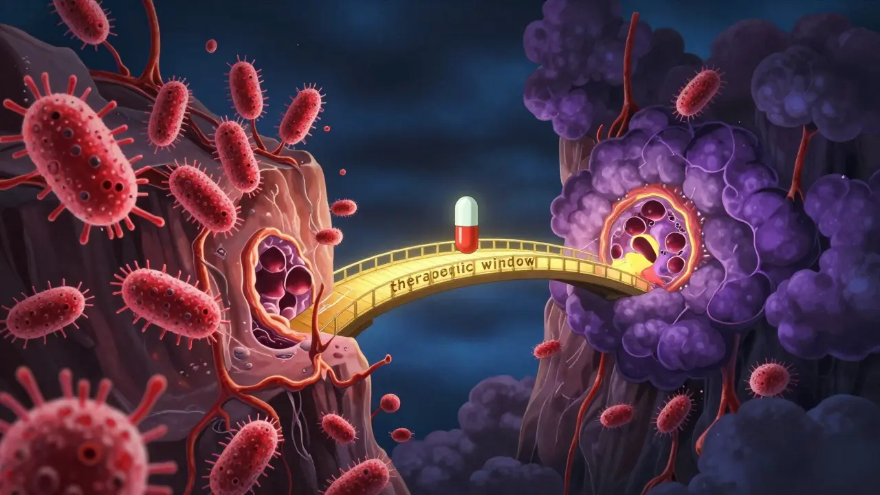 Abstract anime art showing drug levels balancing in bloodstream