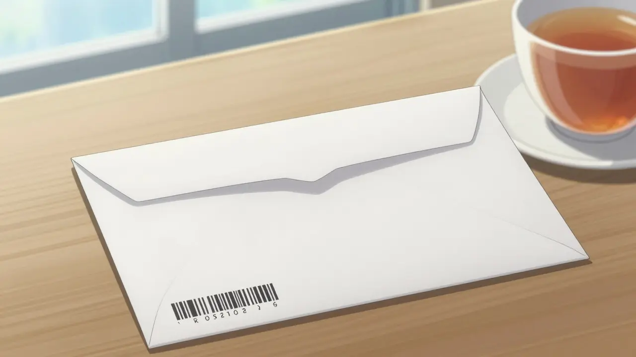 Discreet package on table with morning light