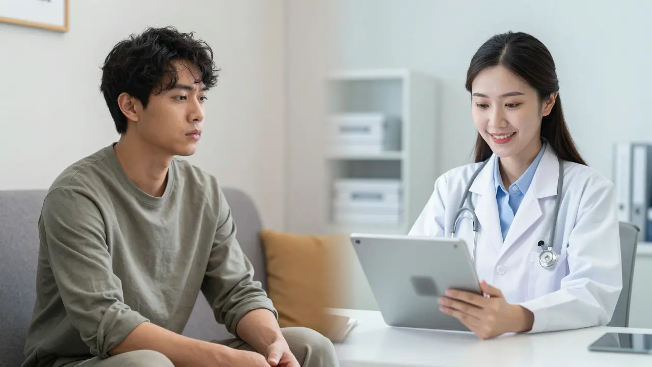 Anime illustration of a patient having a video consultation with a doctor