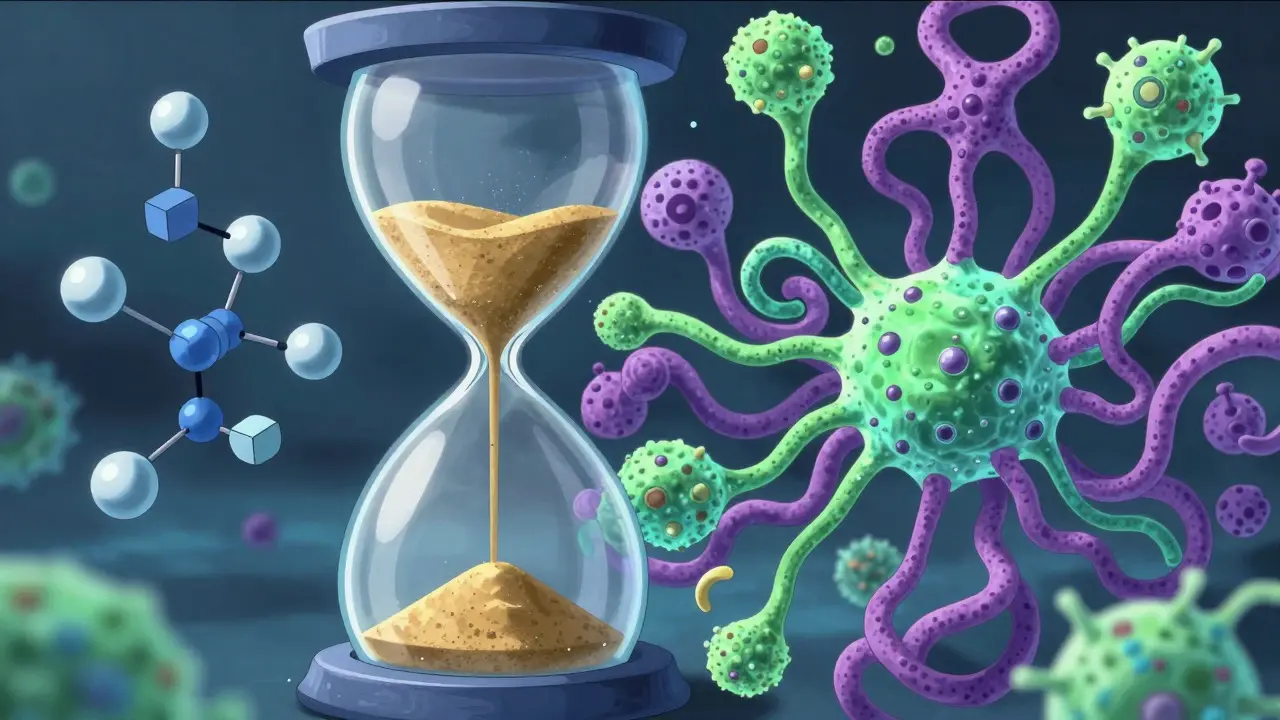 Complex biological proteins vs simple molecules with an hourglass