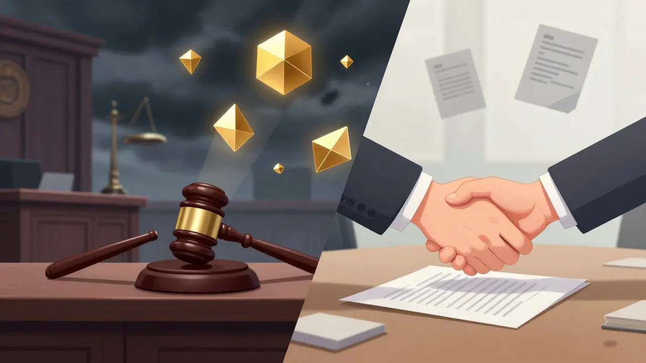 Contrast between costly trials and beneficial settlements