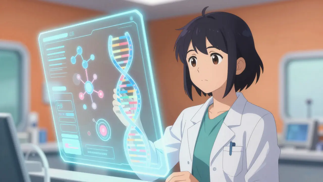 Holographic display showing pediatric drug research