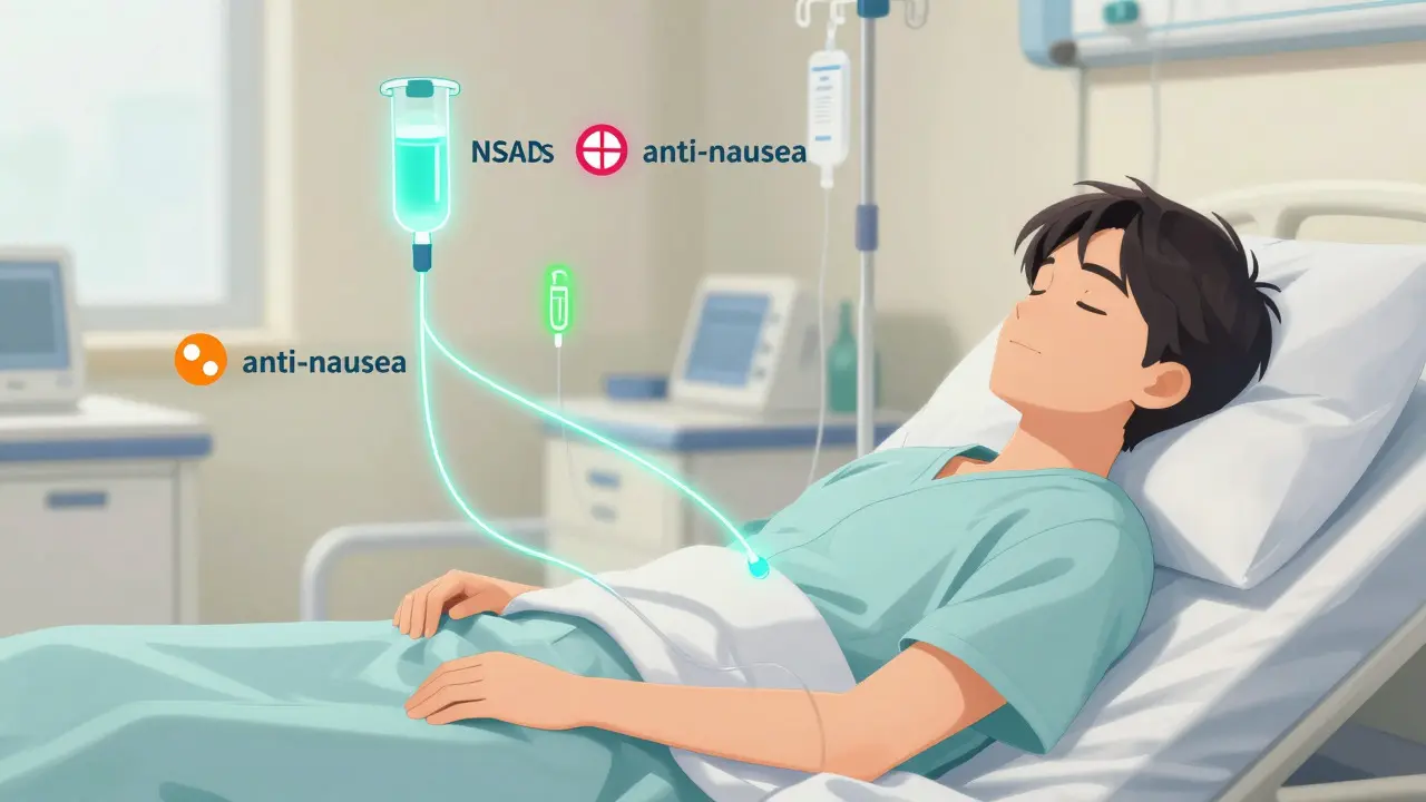 Patient receiving IV treatment for severe migraine relief