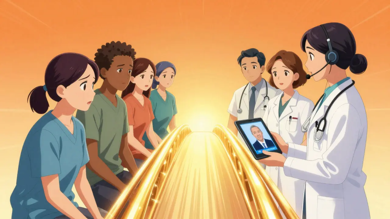 Professional interpreter bridging communication gap with glowing light